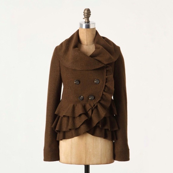 Elevenses Frilled Echelons Peacoat Jacket Brown Anthropologie